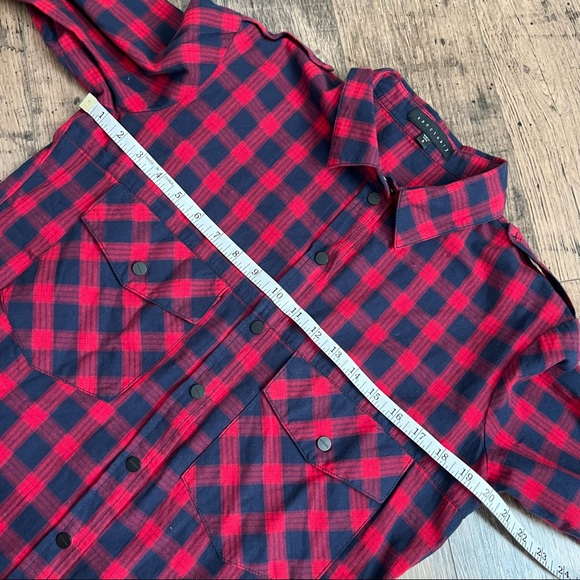 Sanctuary Navy Plaid Long Sleeve Snap Down Shirt Top Blouse Small - Picture 13 of 16